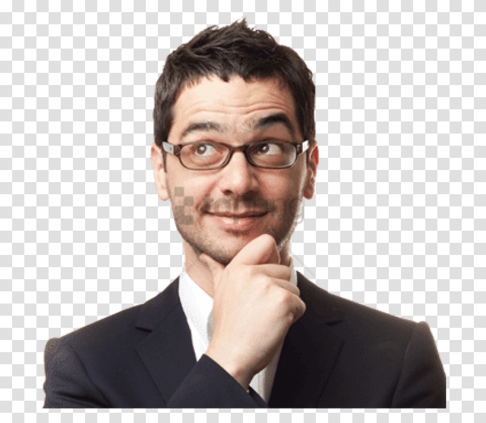 Man Thinking, Person, Glasses, Accessories, Suit Transparent Png
