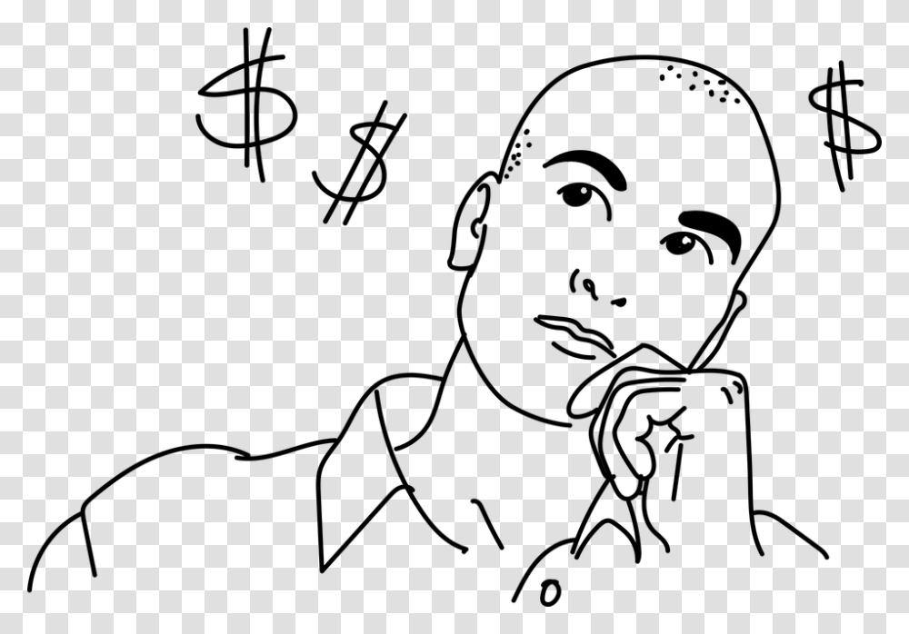 Man Thinking Signs Money Think Guy Portrait Hombre Pensando Para Dibujar, Gray, World Of Warcraft Transparent Png