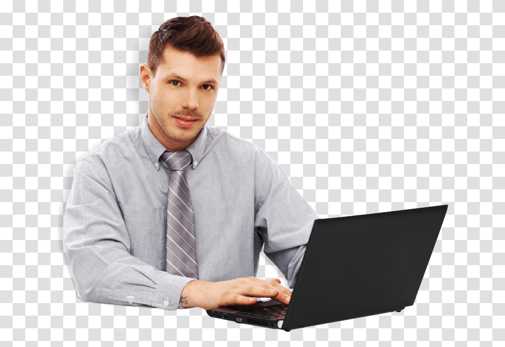 Man Using Laptop Smiling Businessperson, Tie, Accessories, Accessory, Human Transparent Png