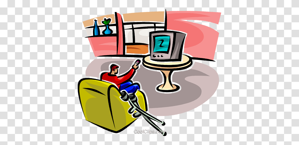 Man Watching Tv With Crutches Royalty Free Vector Clip Art, Person, Drawing, Transportation Transparent Png