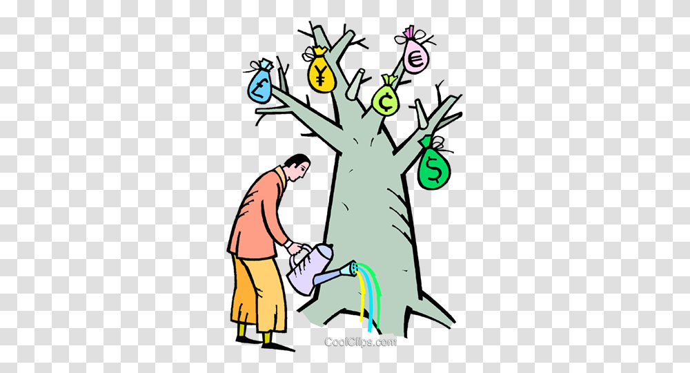 Man Watering The Money Tree Royalty Free Vector Clip Art, Person, Human, Poster, Advertisement Transparent Png