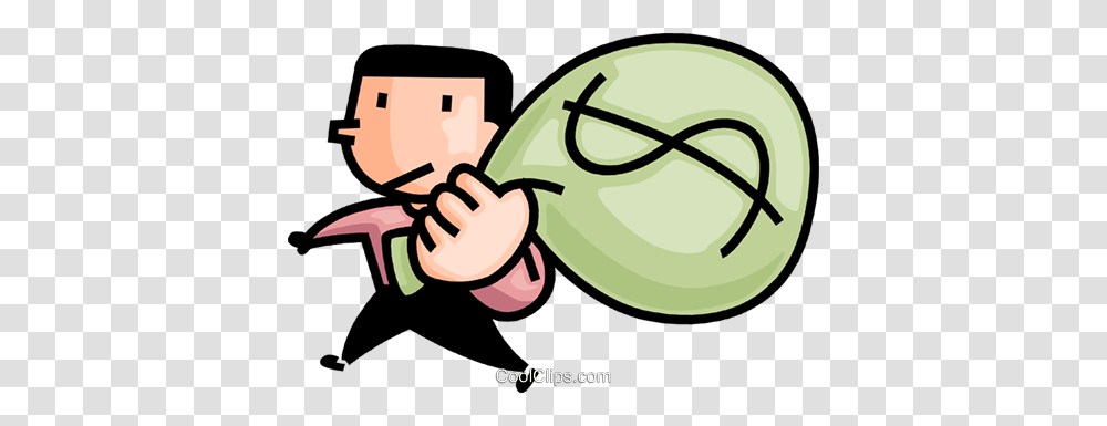 Man With A Bag Of Money Royalty Free Vector Clip Art Illustration, Hand, Outdoors, Photography, Plant Transparent Png