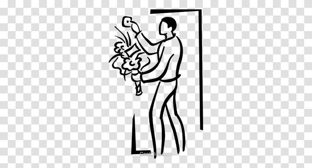 Man With A Bouquet Of Flowers Royalty Free Vector Clip Art, Statue, Sculpture, Drawing, Hand Transparent Png