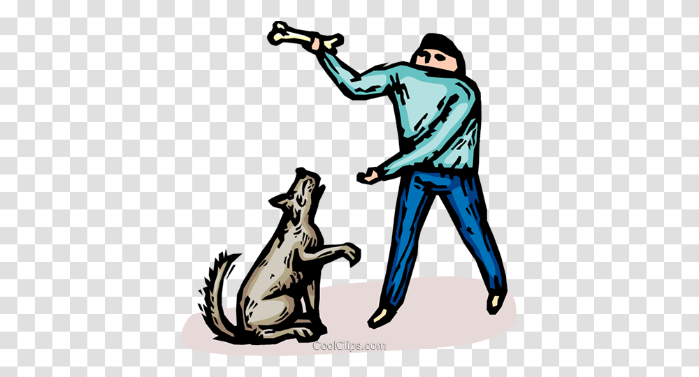 Man With A Dog And A Bone Royalty Free Vector Clip Art, Person, Animal, Mammal, Wildlife Transparent Png