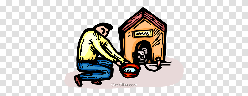 Man With A Dog And A Doghouse Royalty Free Vector Clip Art, Housing, Building, Den, Person Transparent Png