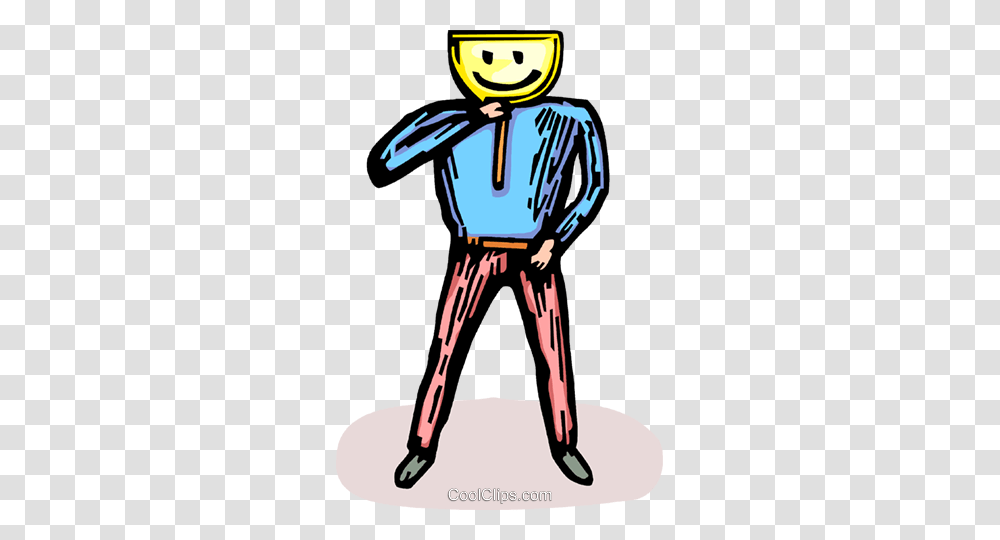 Man With A Happy Face Mask Royalty Free Vector Clip Art, Person, Female, Leisure Activities Transparent Png