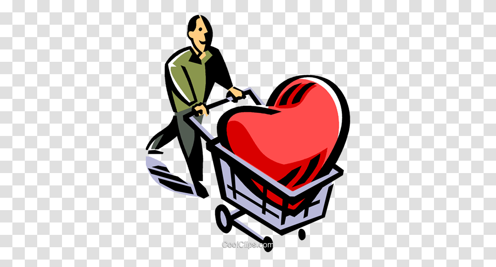 Man With A Heart In A Shopping Cart Royalty Free Vector Clip Art, Vehicle, Transportation, Person, Human Transparent Png