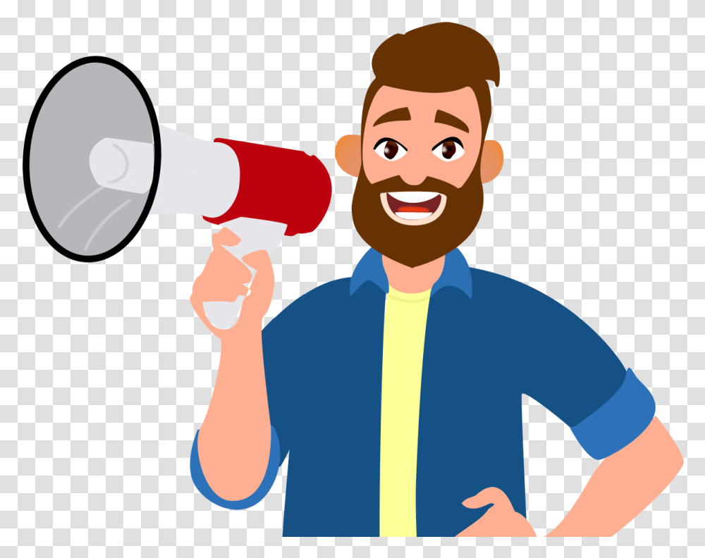 Man With A Megaphone Flat Illustration Icon Vector Cartoon Hand On Hip, Blow Dryer, Appliance, Hair Drier, Person Transparent Png