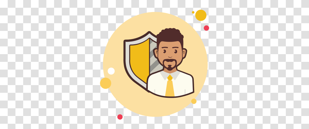 Man With A Security Shield Icon Happy, Logo, Symbol, Trademark, Face Transparent Png