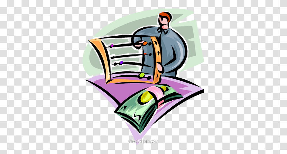 Man With An Abacus And Dollar Bills Royalty Free Vector Clip Art, Outdoors, Drawing, Helmet Transparent Png