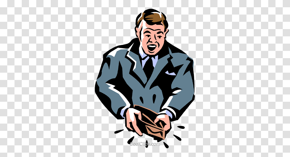 Man With An Empty Wallet Royalty Free Vector Clip Art Illustration, Person, Performer, Long Sleeve Transparent Png