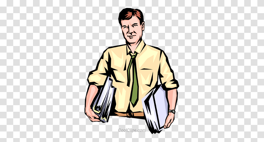 Man With Armloads Of Work Royalty Free Vector Clip Art, Person, Overcoat, Tie Transparent Png