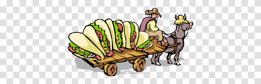 Man With Donkey And Cart Full Of Tacos Royalty Free Vector Clip, Vehicle, Transportation, Food, Hot Dog Transparent Png
