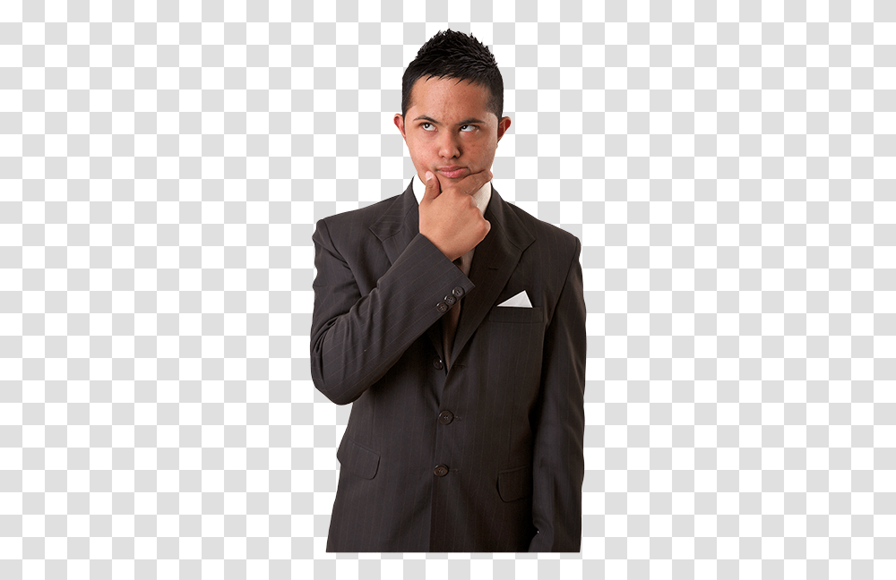 Man With Downs Syndrome Thinking Gentleman, Apparel, Suit, Overcoat Transparent Png