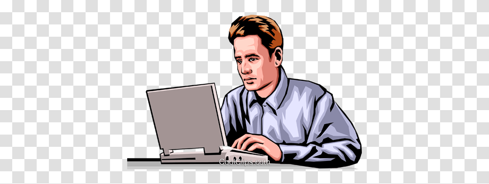Man With Laptop Computer Royalty Free Vector Clip Art Illustration, Person, Human, Pc, Electronics Transparent Png