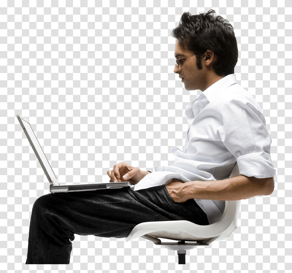 Man With Laptop, Sitting, Person, Pc, Computer Transparent Png
