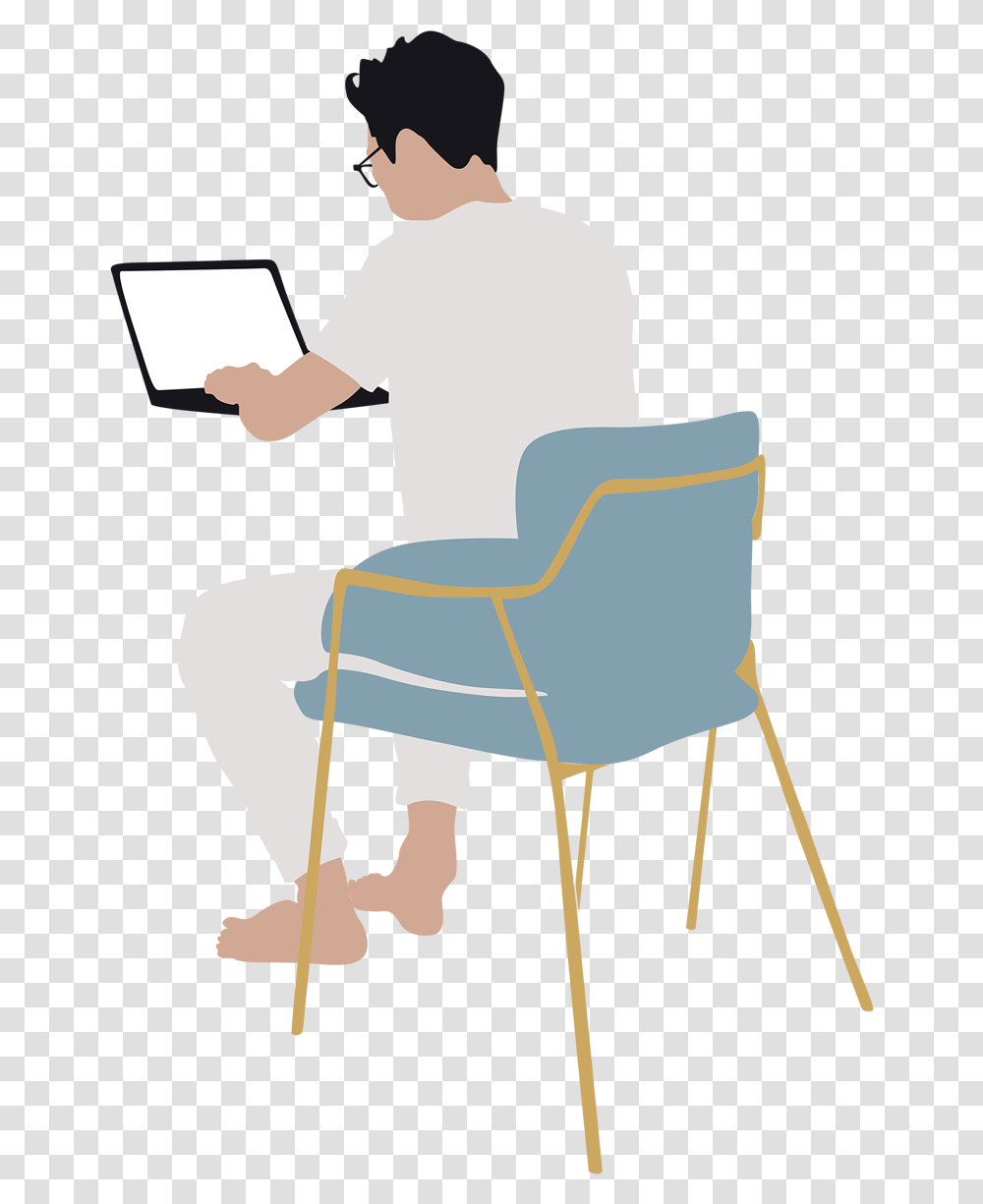 Man With Laptop Vector, Chair, Furniture, Sitting, Person Transparent Png