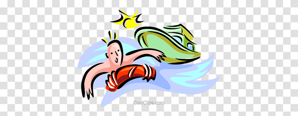Man With Life Preserver And Boat Royalty Free Vector Clip Art, Transportation, Vehicle, Doodle Transparent Png