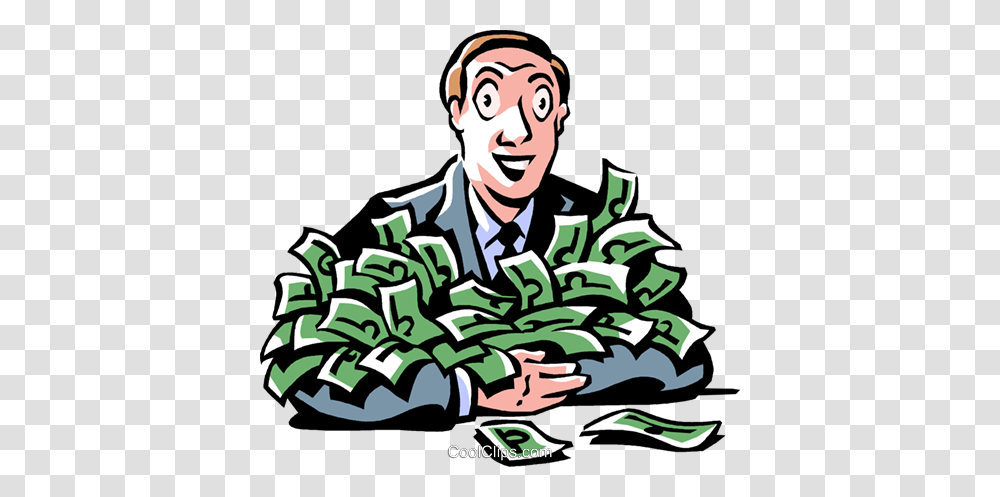 Man With Loads Of Money Royalty Free Vector Clip Art Illustration, Person, Human, Performer Transparent Png
