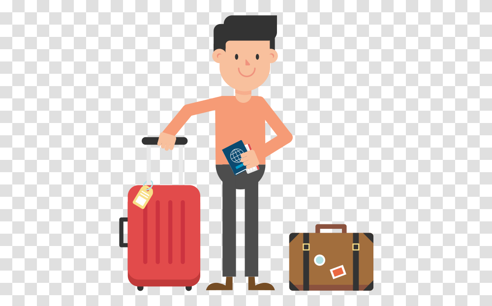 Man With Luggage Cartoon, Person, Human, Suitcase Transparent Png