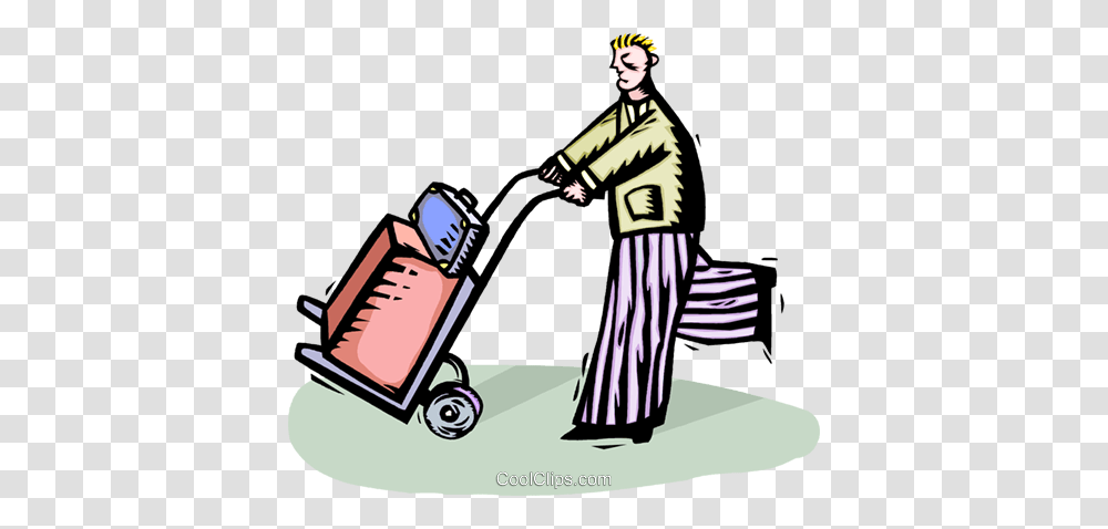 Man With Luggage On A Dolly Royalty Free Vector Clip Art, Person, Human, Cleaning, Appliance Transparent Png