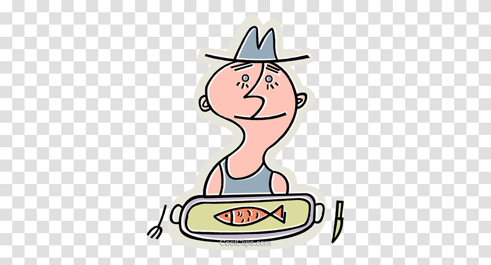 Man With One Small Fish On His Plate Royalty Free Vector Clip Art, Poster, Advertisement, Label Transparent Png