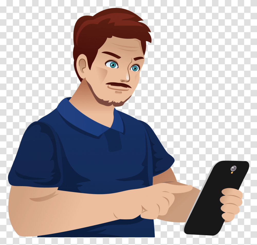Man With Phone Clipart Cartoon Person Holding Phone, Electronics, Mobile Phone, Cell Phone, Human Transparent Png