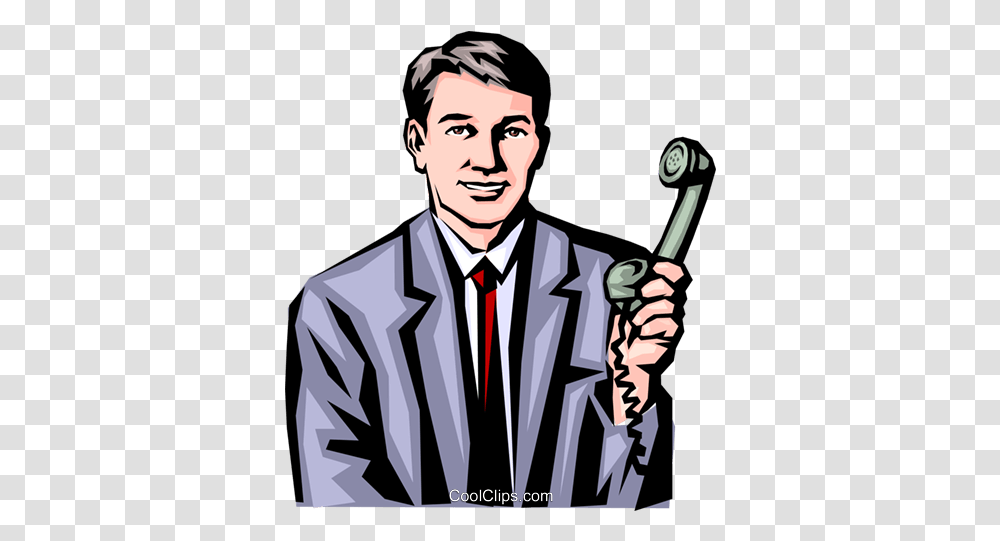 Man With Phone Royalty Free Vector Clip Art Illustration Homem Com Telefone, Tie, Person, Leisure Activities, Clothing Transparent Png