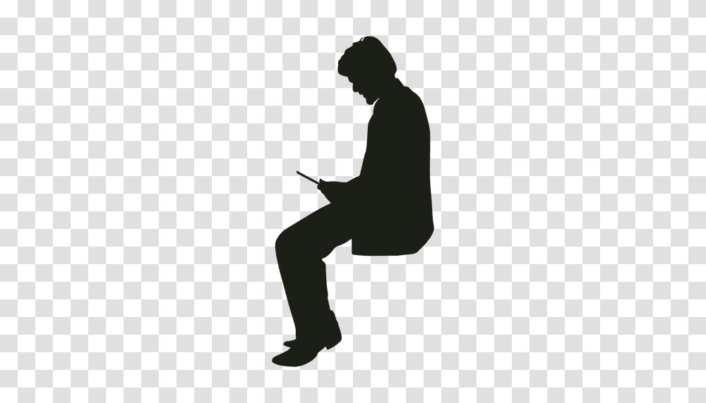 Man With Phone Sitting Silhouette, Person, Human, Kneeling, Sport Transparent Png