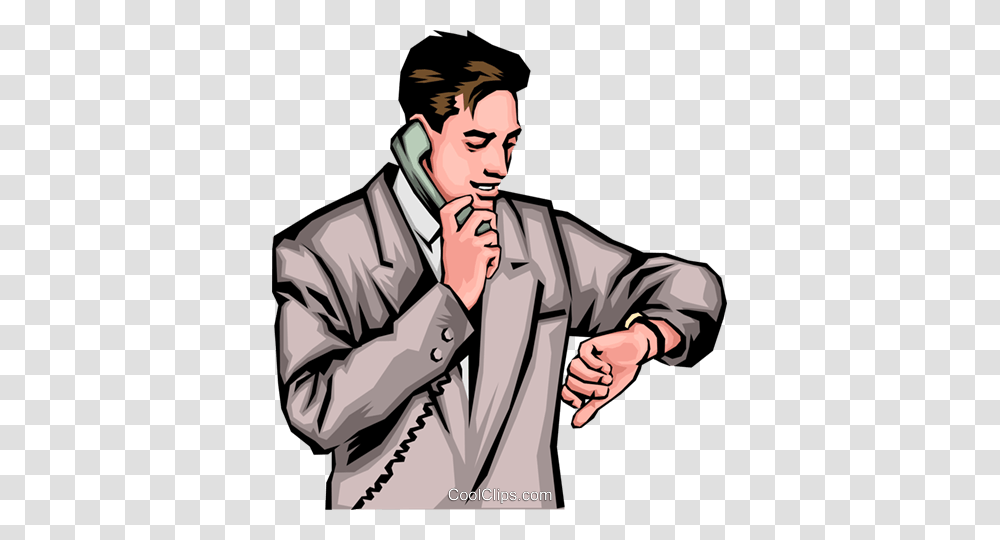 Man With Phone Watch Royalty Free Vector Clip Art Illustration, Person, Hand, Sleeve Transparent Png