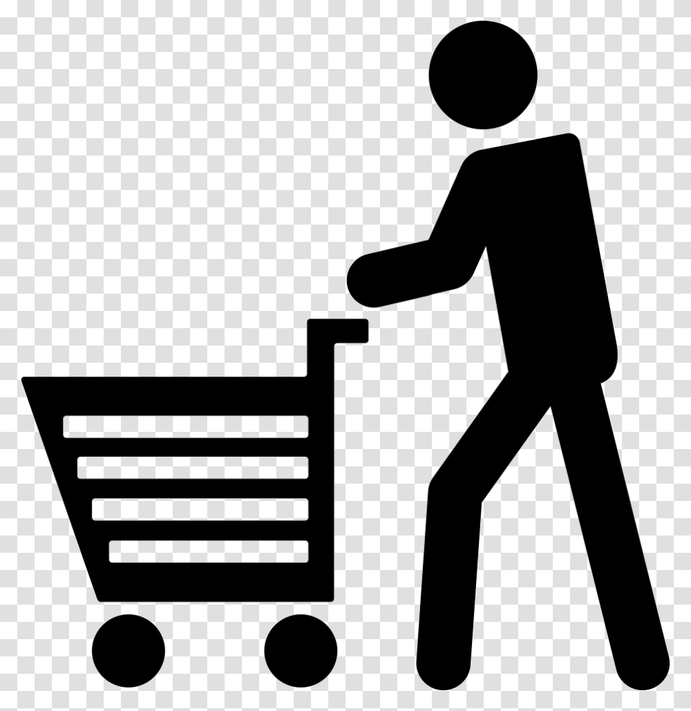 Man With Shopping Cart Person Shopping Cart Icon, Human, Silhouette, Tarmac Transparent Png