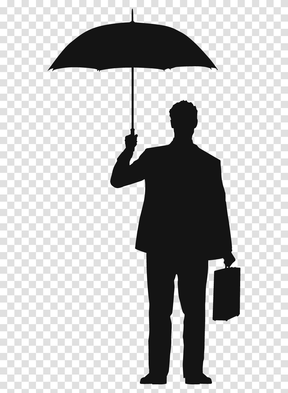 Man With Umbrella Silhouette, Person, Human, Standing, Bag Transparent Png