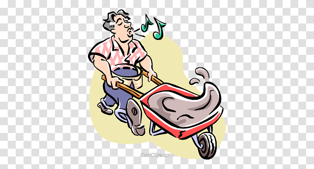 Man With Wheelbarrow Of Cement Royalty Free Vector Clip Art, Person, Poster, Advertisement, Transportation Transparent Png