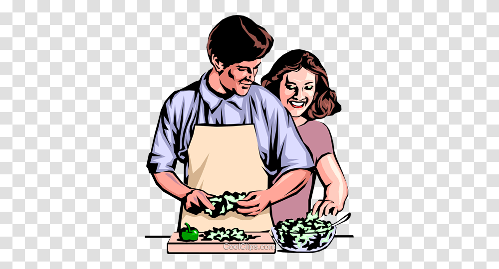 Man Woman Preparing Dinner Royalty Free Vector Clip Art, Person, Female, Drawing Transparent Png