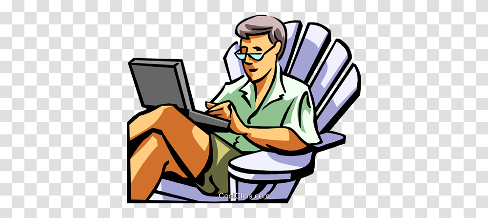 Man Working On A Laptop Computer Royalty Free Vector Clip Art, Person, Sitting, Chair, Furniture Transparent Png
