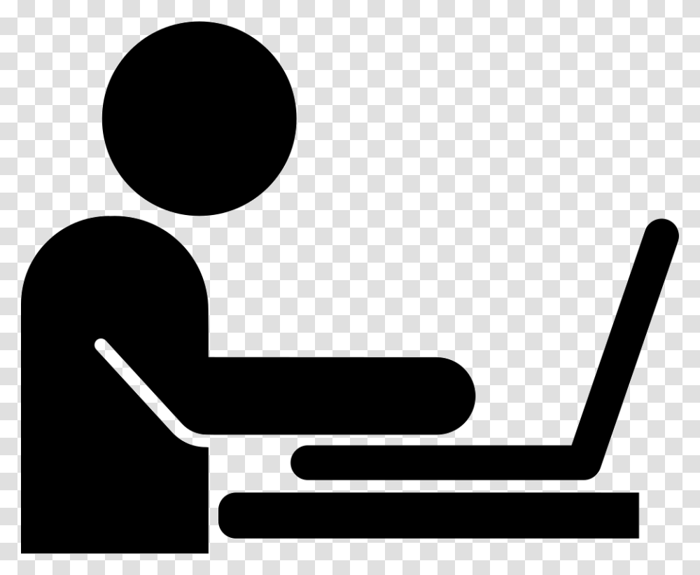 Man Working On A Laptop From Side View Comments Person Using Computer Icon Blue, Chair, Furniture, Smoke Pipe, Silhouette Transparent Png