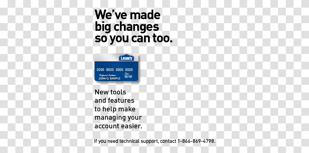 Manage Your Lowes Consumer Card Account Vertical, Text, Credit Card Transparent Png