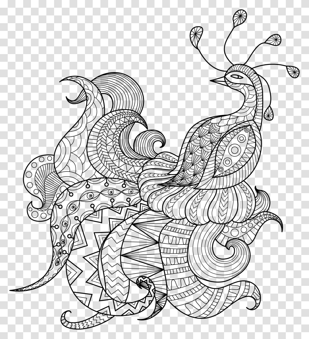 Mandala De Animales Para Colorear Peacock Colouring Tattoo, Doodle, Drawing, Bird Transparent Png