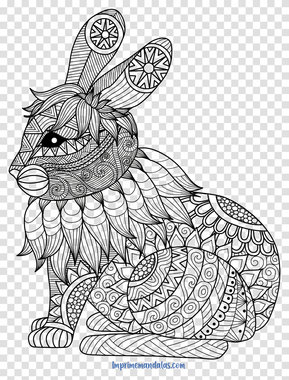 Mandala De Len 02 Para Colorear • Imprime Mandalas Zentangle Rabbit, Animal, Doodle, Drawing Transparent Png