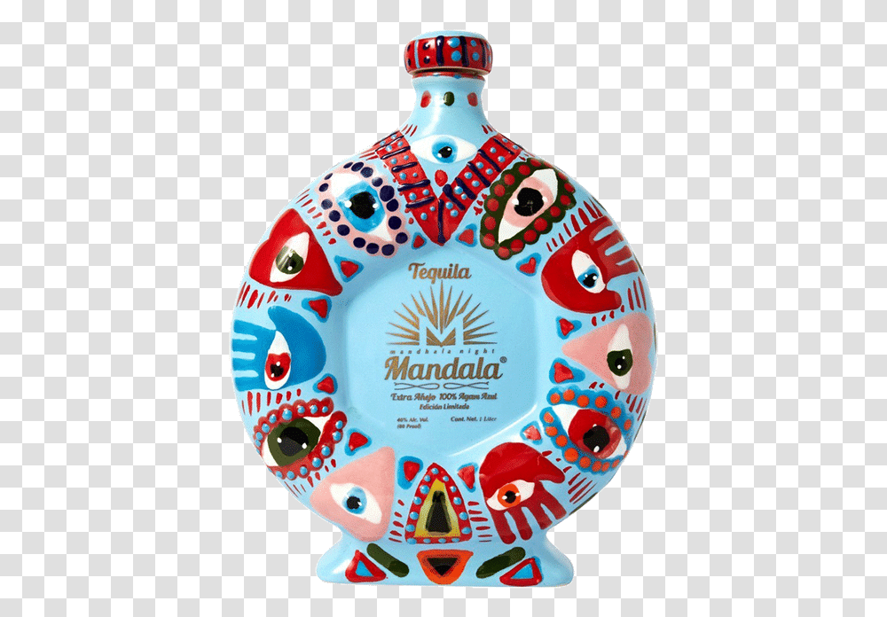 Mandala Extra Anejo Dia De Los Muertos Specialty Bottle Mandala Tequila, Dish, Meal, Food, Platter Transparent Png