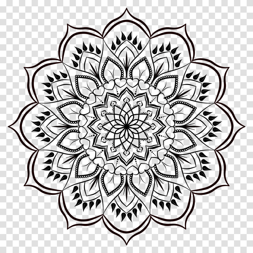 Mandala Pattern Flower Art Flower Patterns Black And White, Fractal, Ornament, Astronomy, Graphics Transparent Png