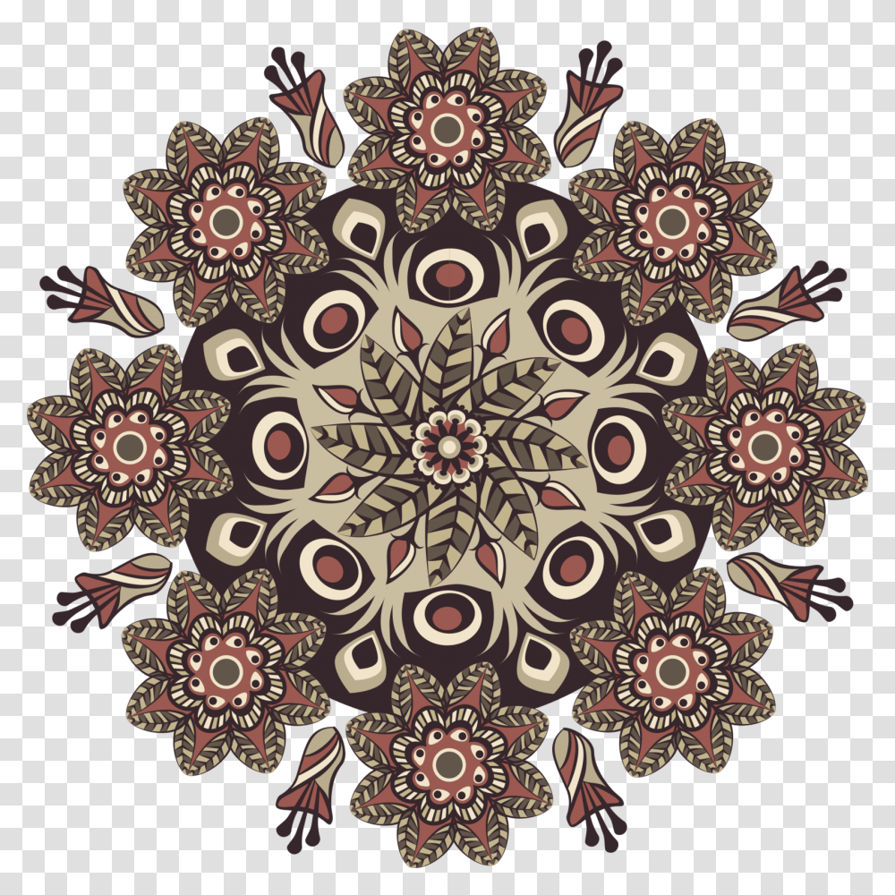 Mandala Pattern Round Brown Floral Vintage Pattern Brown, Floral Design, Rug Transparent Png