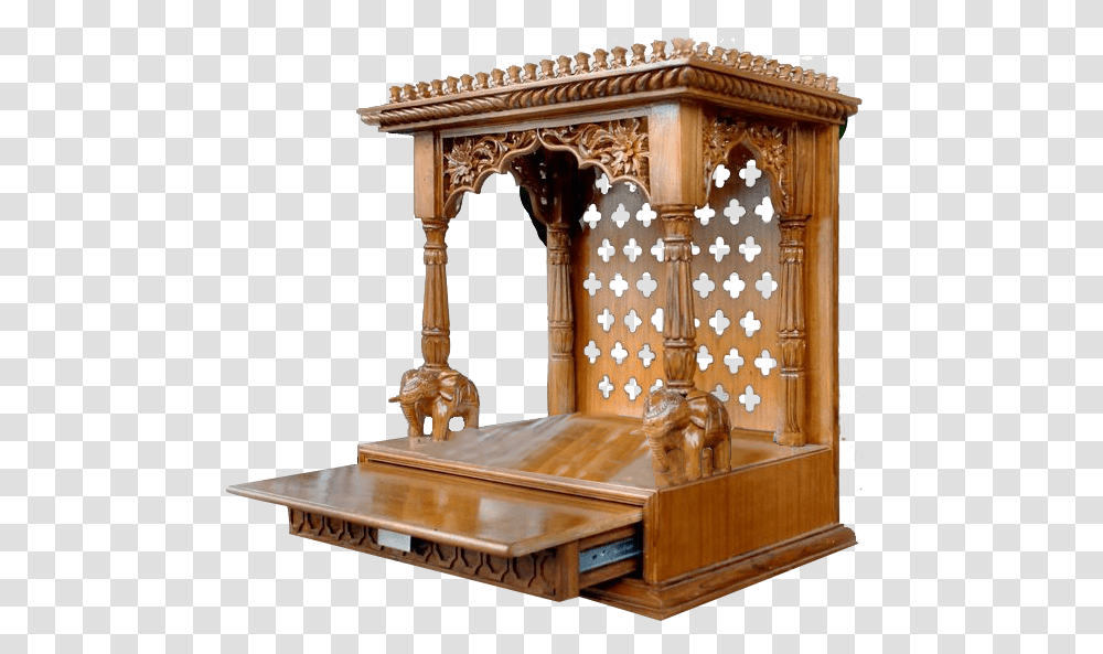 Mandir Made Of Wood, Furniture, Plywood, Altar, Architecture Transparent Png
