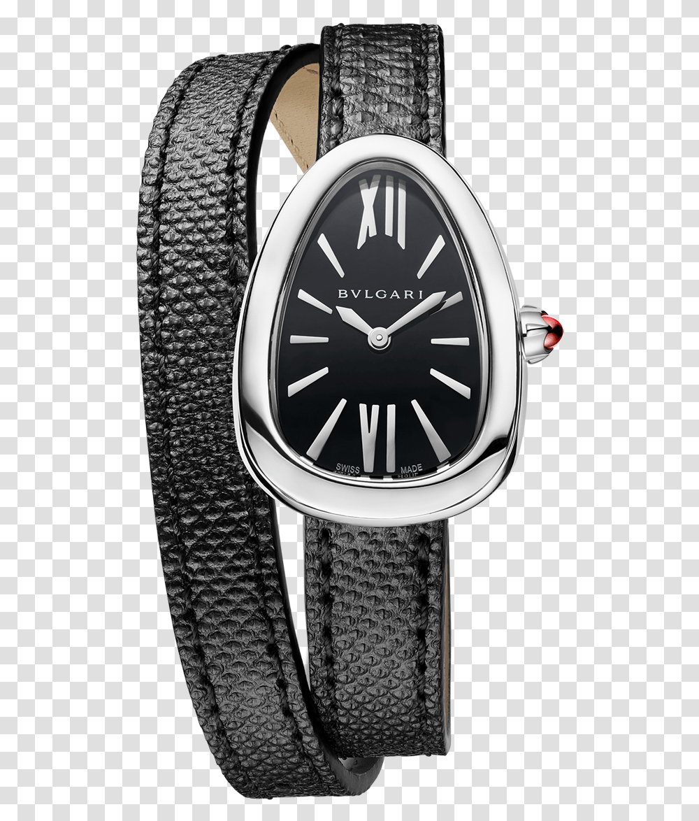 Manfredi Jewels Bvlgari Black Leather Serpenti Watch, Wristwatch, Clock Tower, Architecture, Building Transparent Png