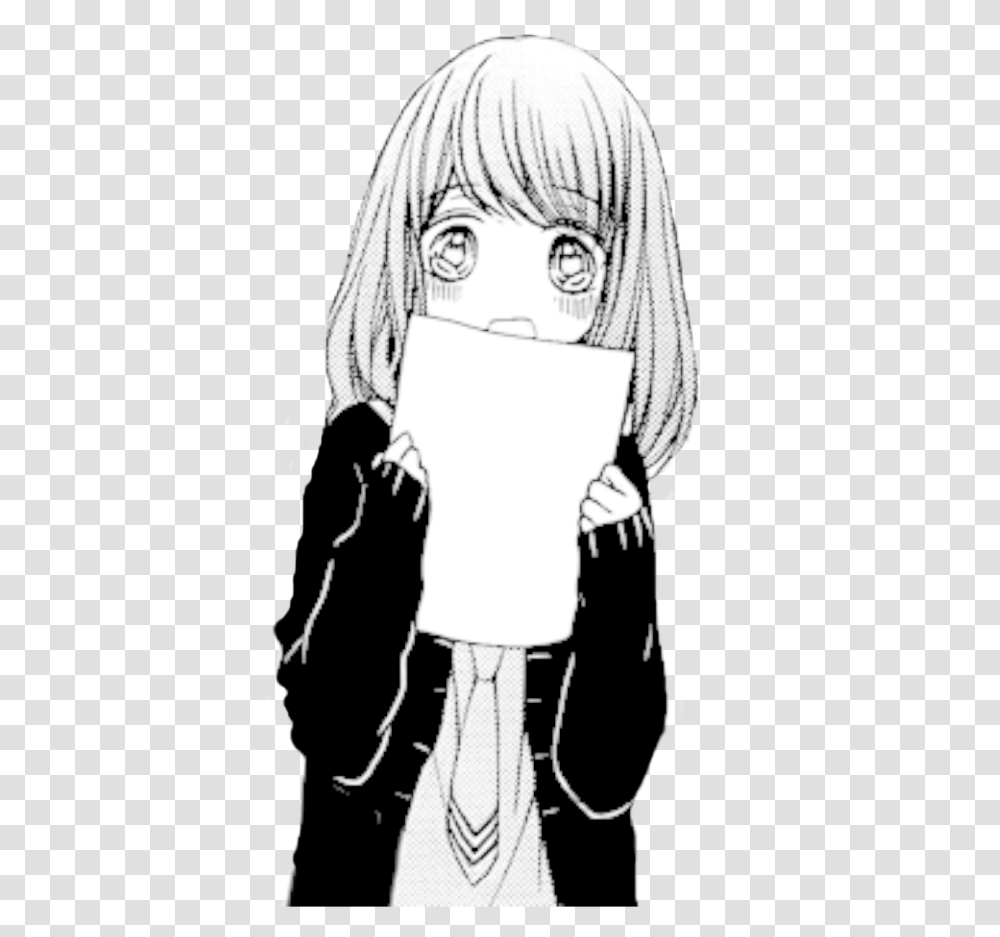 Manga Girl Clipart All Black And White Anime, Person, Human, Book, Comics Transparent Png