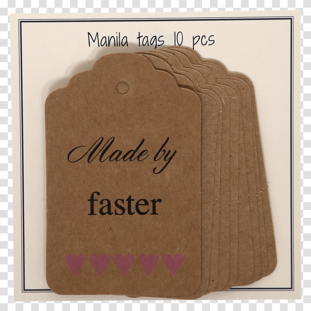 Manila Tags 45x70 Mm Set10 Natural W Pink Hearts 'made By Faster' Picture Frame, Label, Text, Cork, Rug Transparent Png