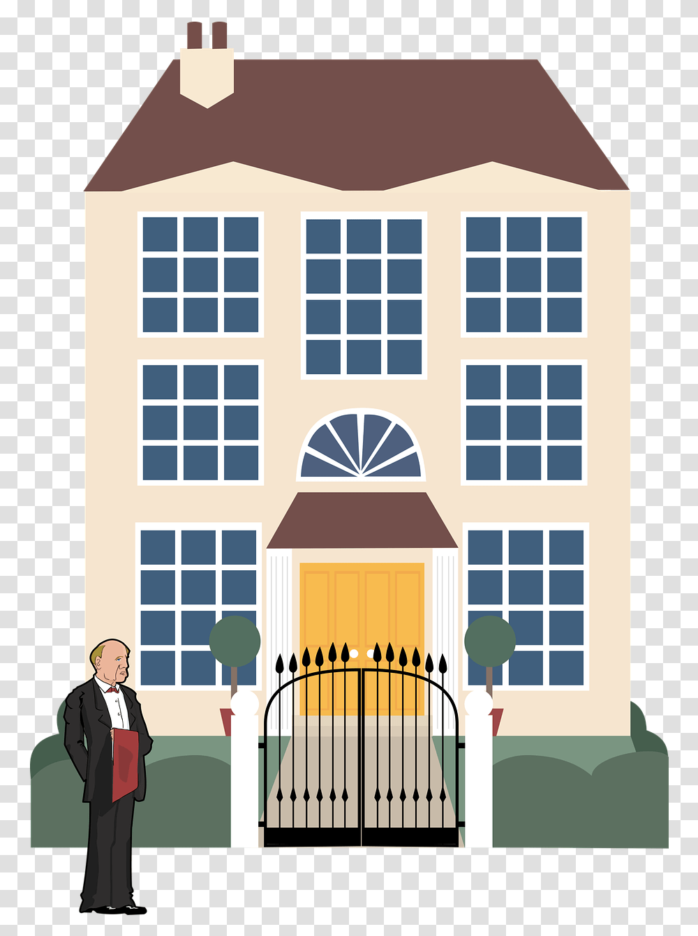 Mansion Butler Rich Yard House Rich People House Clip Art, Person, Human, Gate, Housing Transparent Png