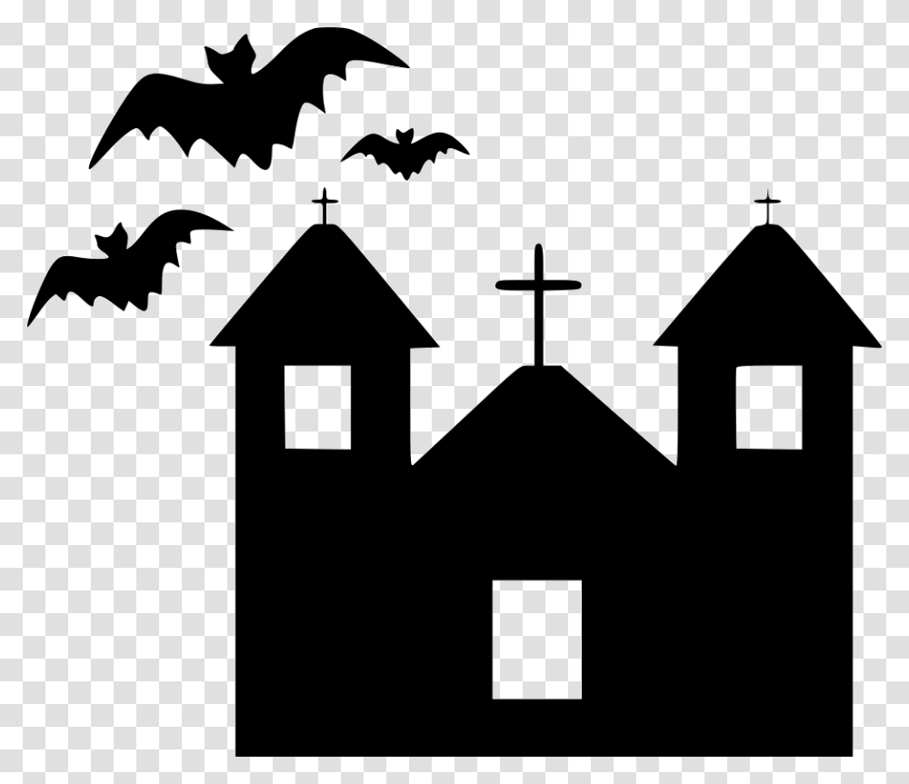 Mansion Clipart Scary Scary House Silhouette, Cross, Bird, Animal Transparent Png