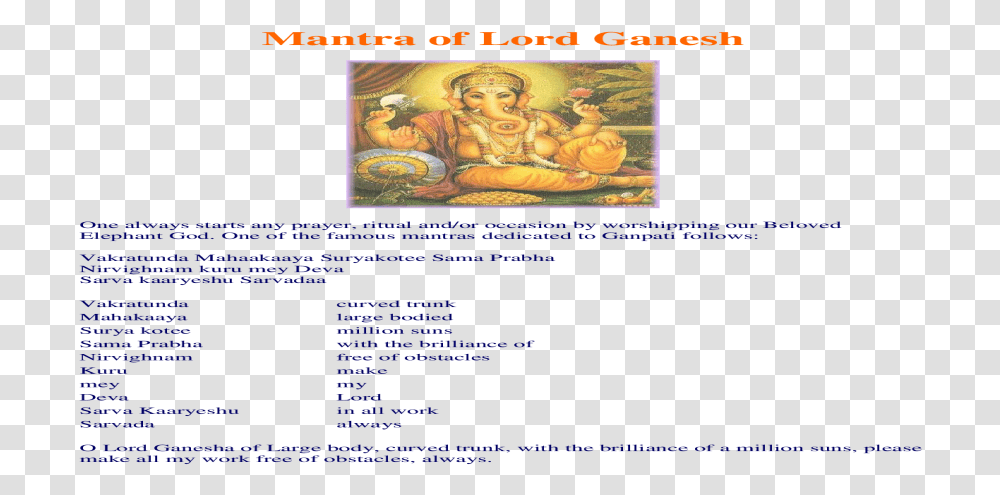 Mantra Of Lord Ganesh Fictional Character, Person, Human Transparent Png