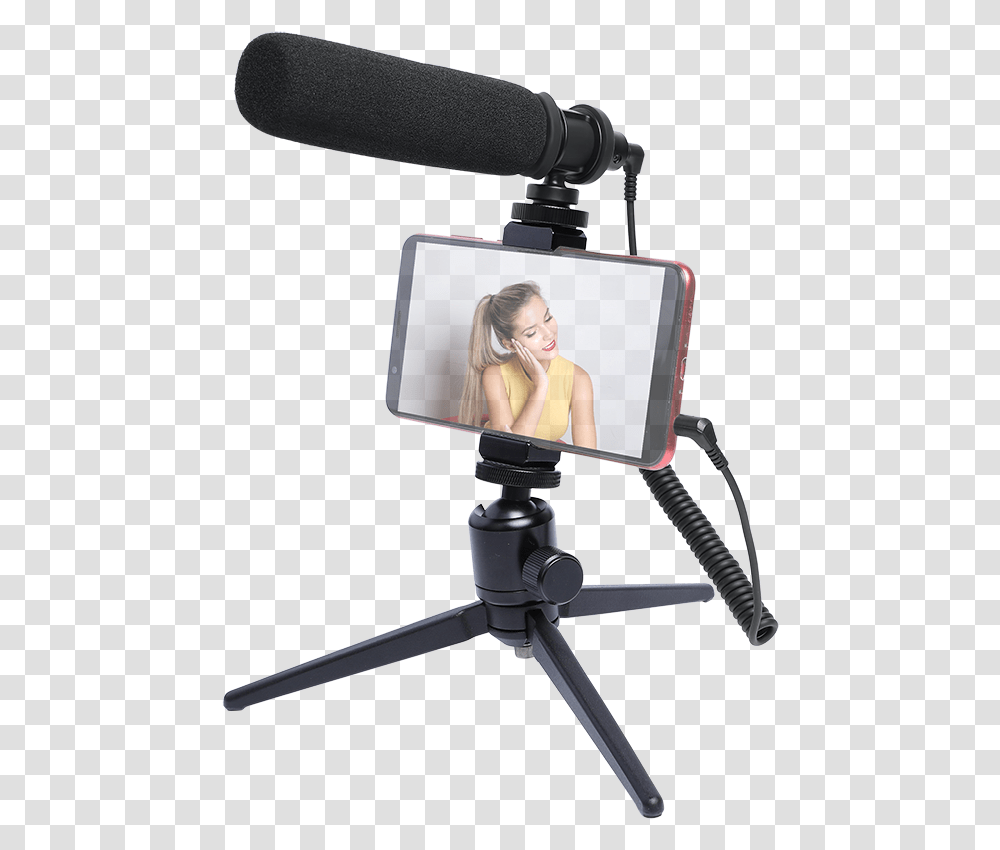 Maono High Quality Supercardioid Vlog Microphone With, Tripod, Person, Cushion, Photography Transparent Png